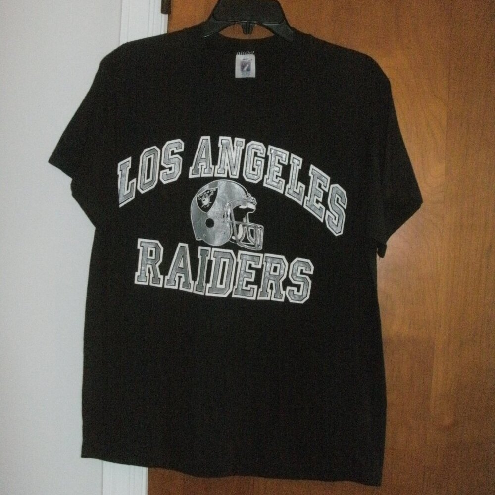 Vintage Logo 7 Los Angeles Raiders Football Black Short Sleeve Tee T Shirt USA L